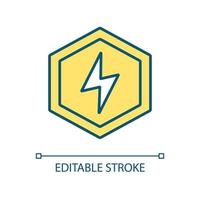 Electricity RGB color icon. Flash lightning. Thunderstorm. Power and energy symbol. Electric current. Isolated vector illustration. Simple filled line drawing. Editable stroke. Arial font used