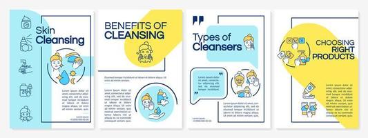 Building skincare routine blue and yellow brochure template. Booklet print design with linear icons. Vector layouts for presentation, annual reports, ads. Anton-Regular, Lato-Regular fonts used