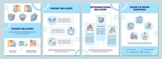 Goods delivery brochure template. Drop shipping. Booklet print design with linear icons. Vector layouts for presentation, annual reports, ads. Arial-Black, Myriad Pro-Regular fonts used