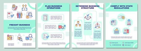 Freight business brochure template. Plan operations. Booklet print design with linear icons. Vector layouts for presentation, annual reports, ads. Arial-Black, Myriad Pro-Regular fonts used