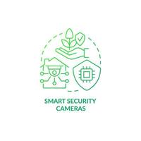 Smart security cameras green gradient concept icon. Agricultural innovation abstract idea thin line illustration. Wireless surveillance system. Isolated outline drawing. Myriad Pro-Bold font used vector