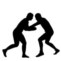 Outline silhouette of a wrestler athlete in wrestling. Greco Roman, freestyle, classical wrestling. Fighting game. Flat style. vector