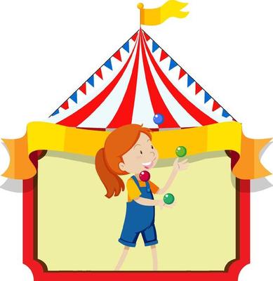 Happy girl juggling balls with circus background