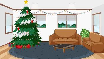 Empty living room with a Christmas tree vector