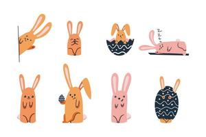 a set of funny Easter bunnies in different poses vector