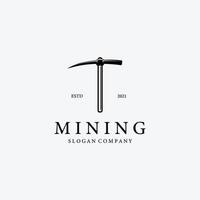 piqueta simple logo vector diseño ilustración vintage, concepto de minería con silueta