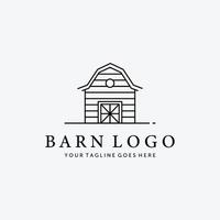 Wooden Barn House Line Art Vector Logo, Illustration Vintage Design of Cabin Cottage Old Red Barn Hut Concept