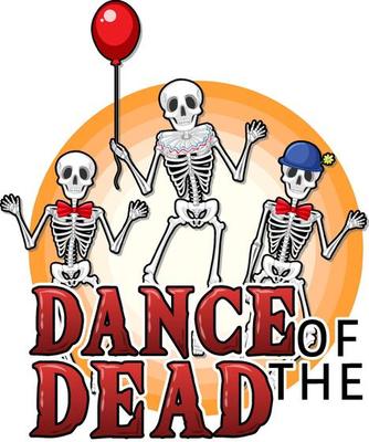 Skeleton ghost with Dance of the dead logo for Halloween