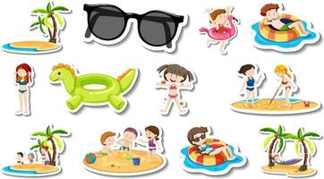 Set of summer beach items and children vector