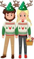 Couple man and woman wearing Christmas outfits vector