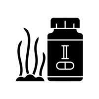 Iodine supplements black glyph icon. Iodine deficiency prevention. Medication for thyroid diseases. Seafood complementary medicine. Silhouette symbol on white space. Vector isolated illustration