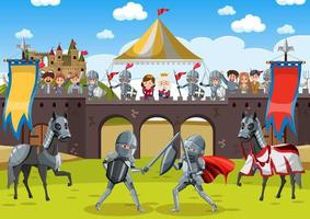 Medieval knight jousting tournament scene vector