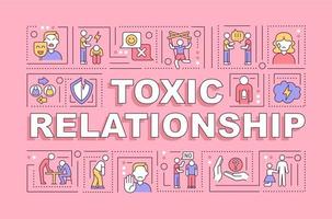 banner de conceptos de palabras de relación tóxica. controlar el comportamiento de la pareja. infografías con iconos lineales sobre fondo rosa. tipografía creativa aislada. ilustración de color de contorno vectorial con texto vector