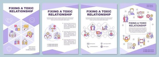 Fixing a toxic relationship brochure template. Couple recovery. Flyer, booklet, leaflet print, cover design with linear icons. Vector layouts for presentation, annual reports, advertisement pages