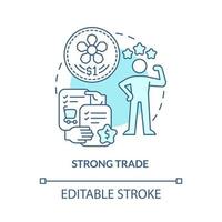 Strong trade turquoise concept icon. Expanding market abstract idea thin line illustration. Trading agreement. Isolated outline drawing. Editable stroke. Roboto-Medium, Myriad Pro-Bold fonts used vector