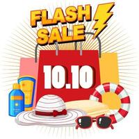 Banner de venta flash 10.10 con objetos de compras.