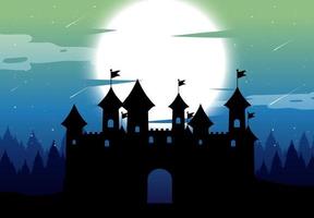 Spooky castle night background with full moon vector
