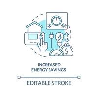 Increased energy savings blue concept icon. Home automation advantages abstract idea thin line illustration. Isolated outline drawing. Editable stroke. Roboto-Medium, Myriad Pro-Bold fonts used vector