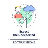 Expect unexpected concept icon. Think positive. Balanced lifestyle abstract idea thin line illustration. Isolated outline drawing. Editable stroke. Roboto-Medium, Myriad Pro-Bold fonts used vector