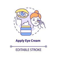 Apply eye cream concept icon. Under eye area care. Skincare routine abstract idea thin line illustration. Isolated outline drawing. Editable stroke. Roboto-Medium, Myriad Pro-Bold fonts used vector