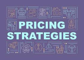 Price optimization word concepts dark purple banner. Market positioning. Infographics with linear icons on background. Isolated typography. Vector color illustration with text. Arial-Black font used