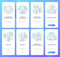 Smart grid blue gradient onboarding mobile app screen set. Electricity walkthrough 4 steps graphic instructions pages with linear concepts. UI, UX, GUI template. Myriad Pro-Bold, Regular fonts used vector