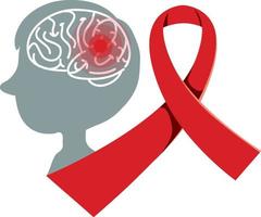 The brain has a red signal and red ribbon vector