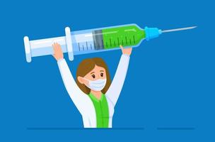 Vector illustration of doctor syringe. Giving a vaccination.