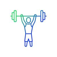 Athlete of short stature gradient linear vector icon. Adaptive sport. Weightlifting contest. Sportsmen with disability. Thin line color symbol. Modern style pictogram. Vector isolated outline drawing