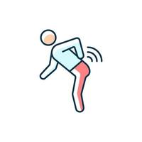 Back rheumatism RGB color icon. Inflammatory back pain. Limited movement. Flexibility loss in spine. Rheumatoid arthritis. Joint damage. Isolated vector illustration. Simple filled line drawing