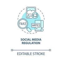 Social media regulation blue concept icon. Tackle hate speech abstract idea thin line illustration. Social networks control. Fact-checking posts. Vector isolated outline color drawing. Editable stroke