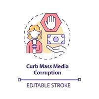 Curb mass media corruption concept icon. Fake news abstract idea thin line illustration. Bribery and lying propaganda on TV. Corrupted newspaper. Vector isolated outline color drawing. Editable stroke