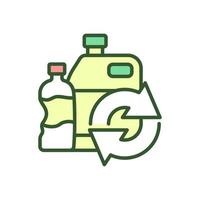 Plastic containers RGB color icon. Waste collectiong and recycling sign. Usage of secondary materials in products creation. Isolated vector illustration. Simple filled line drawing