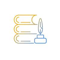 Literature gradient linear vector icon. Writing, reading books. Pile of books, quill, ink pot. Literature lessons. Thin line color symbol. Modern style pictogram. Vector isolated outline drawing