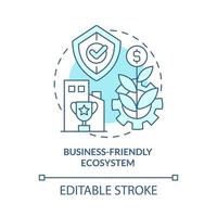 Business-friendly ecosystem turquoise concept icon. Economic stability abstract idea thin line illustration. Isolated outline drawing. Editable stroke. Roboto-Medium, Myriad Pro-Bold fonts used vector