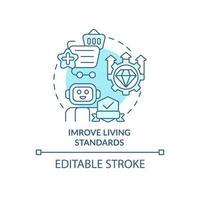 Improve living standards blue concept icon. Positive impact of automation abstract idea thin line illustration. Isolated outline drawing. Editable stroke. Roboto-Medium, Myriad Pro-Bold fonts used vector