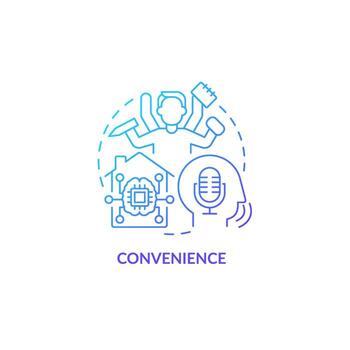 Icono de concepto de gradiente azul de conveniencia. tecnologías inteligentes pros idea abstracta ilustración de línea delgada. ambiente hogareño confortable. dibujo de contorno aislado. innumerables fuentes pro-bold utilizadas vector