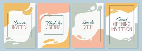 Invitations greeting card with color icon element set. Invite to formal occasion. Postcard vector design. Decorative flyer with creative illustration. Notecard with congratulatory message