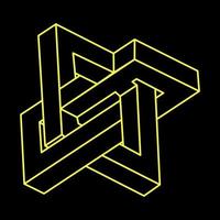 Impossible shapes. Sacred geometry figure. Optical illusion. Abstract eternal geometric object. Impossible endless outline. Impossible geometry symbol on a black background. Optical art. vector