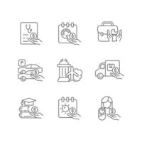 Rewarding employee for hard work linear icons set. Supplemental wages. Financial incentives at work. Customizable thin line contour symbols. Isolated vector outline illustrations. Editable stroke