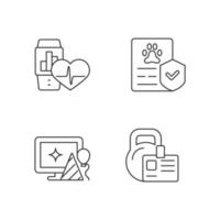 Motivating employees linear icons set. Health trackers for workers. Pet insurance. Workplace celebration. Customizable thin line contour symbols. Isolated vector outline illustrations. Editable stroke