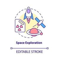 Space exploration concept icon. Nuclear energy usage abstract idea thin line illustration. Powering interplanetary, interstellar missions. Vector isolated outline color drawing. Editable stroke