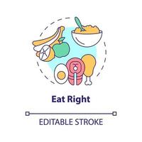 Eat right concept icon. Balanced nutrition. Choose healthy ration abstract idea thin line illustration. Isolated outline drawing. Editable stroke. Roboto-Medium, Myriad Pro-Bold fonts used vector