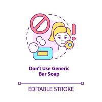 Dont use generic bar soap concept icon. Useless product. Skincare routine abstract idea thin line illustration. Isolated outline drawing. Editable stroke. Roboto-Medium, Myriad Pro-Bold fonts used vector