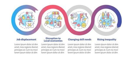 impacto negativo de la automatización en la plantilla infográfica de bucle de la sociedad. visualización de datos con 4 pasos. gráfico de información de la línea de tiempo del proceso. diseño de flujo de trabajo con iconos de línea. innumerables fuentes pro-negrita y regulares utilizadas vector