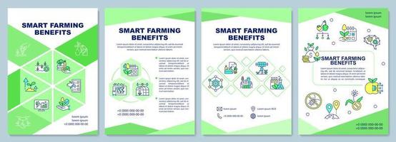 plantilla de folleto de beneficios de agricultura inteligente. producción incrementada. diseño de impresión de folletos con iconos lineales. diseños vectoriales para presentación, informes anuales, anuncios. arial-black, innumerables fuentes pro-regulares utilizadas vector