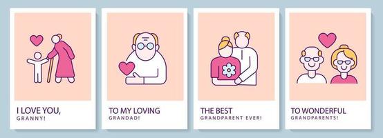 Express gratitude to grandparents greeting card with color icon element set. Postcard vector design. Decorative flyer with creative illustration. Notecard with congratulatory message on pink