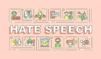 Hate speech word concepts banner. Racist and religious discrimination. Infographics with linear icons on pink background. Isolated creative typography. Vector outline color illustration with text