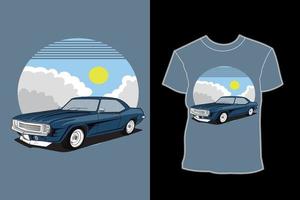 diseño de camiseta de ilustración de coche clásico sedán vector