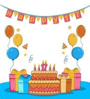 mejor dulce diecisiete con pastel de cumpleaños, dar, globo, vela, sombrero, bandera, diseño plano de adorno de estrella vector
